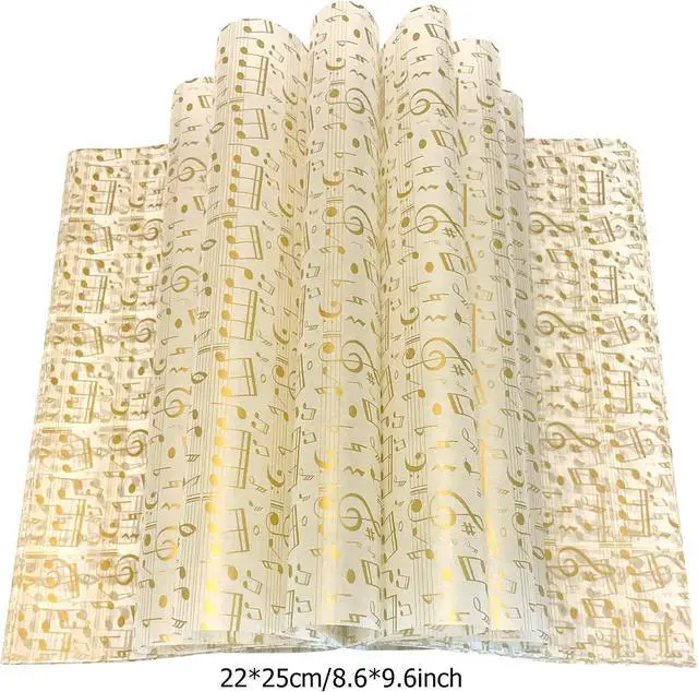 Alt view image 2 of 7 - 150 Gold and White Music Note Patterned Wax Paper, Food Picnic Greaseproof Paper, Waterproof Dry Hamburger Liners Wrapping Tissue for Plastic Food Basket