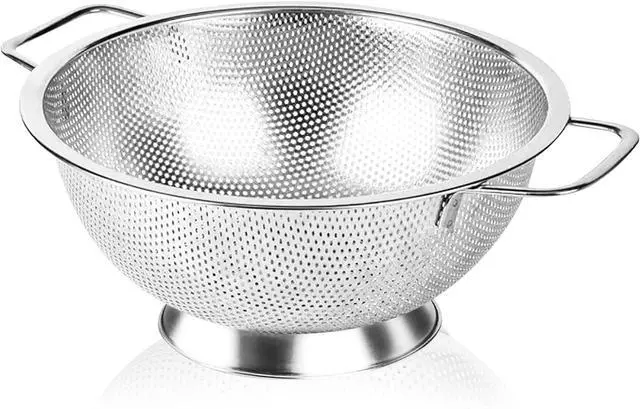 Main image of 304 Stainless Steel Colander, Micro-Perforated 3-Quart Strainer with Base, Dishwasher Safe. Great for Pasta, Noodles, Vegetables & Fruits