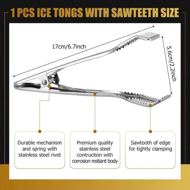 Alt view image 2 of 7 - 1 Pcs Ice Tongs for Ice Bucket Silver Stainless Steel Food Serving Tongs with Teeth for Bar Hotel Home Kitchen Cocktail Whiskey Tea Party Serving Utensils Housewarming Gift