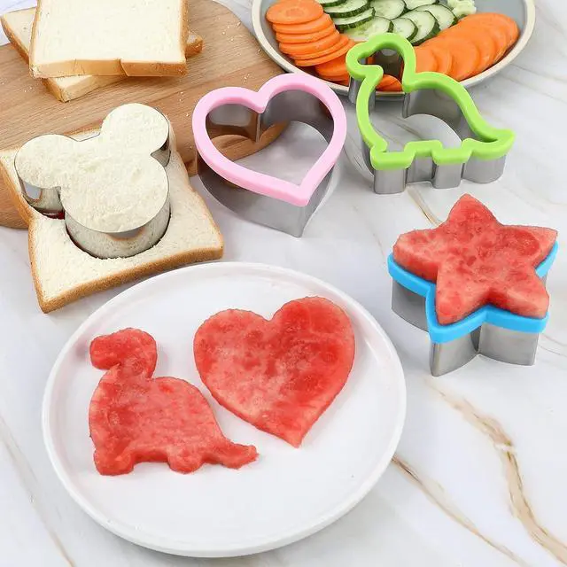 Alt view image 5 of 7 - Elfkitwang Sandwich Cookie Cutters Set, Dinosaur,Heart,Star,Mouse,Sandwich Knife Cookie Knife Vegetable Cutter Food Grade Cookie Mould.(12Pcs)