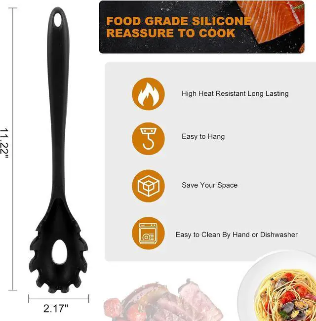 Alt view image 2 of 7 - Upgraded Silicone Spaghetti Spoon and Pasta Tong Set Sturdy Pasta Fork with Teeth, Noodle Spoon Server, and Multi-Purpose Tongs for Cooking and Serving