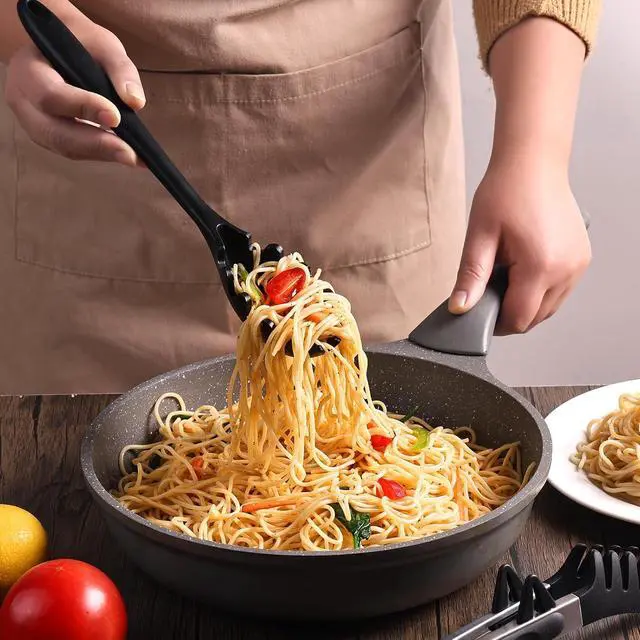 Alt view image 5 of 7 - Upgraded Silicone Spaghetti Spoon and Pasta Tong Set Sturdy Pasta Fork with Teeth, Noodle Spoon Server, and Multi-Purpose Tongs for Cooking and Serving
