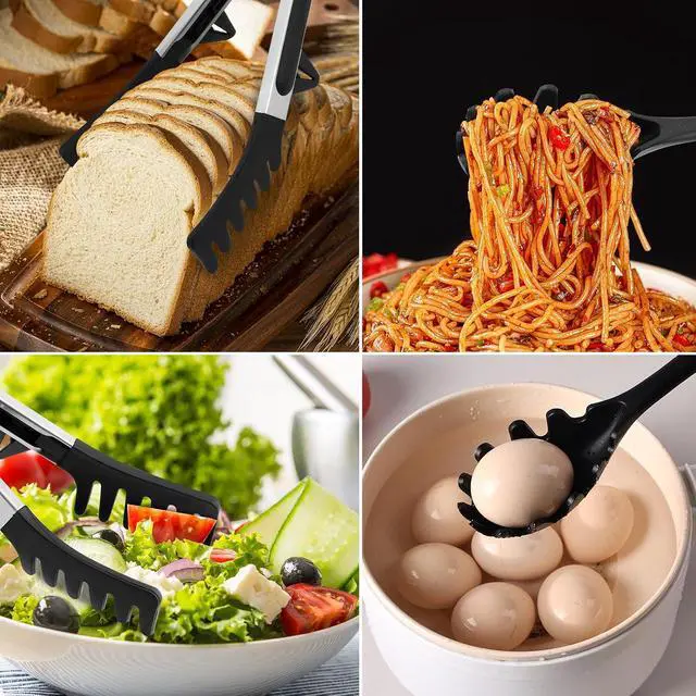 Alt view image 6 of 7 - Upgraded Silicone Spaghetti Spoon and Pasta Tong Set Sturdy Pasta Fork with Teeth, Noodle Spoon Server, and Multi-Purpose Tongs for Cooking and Serving