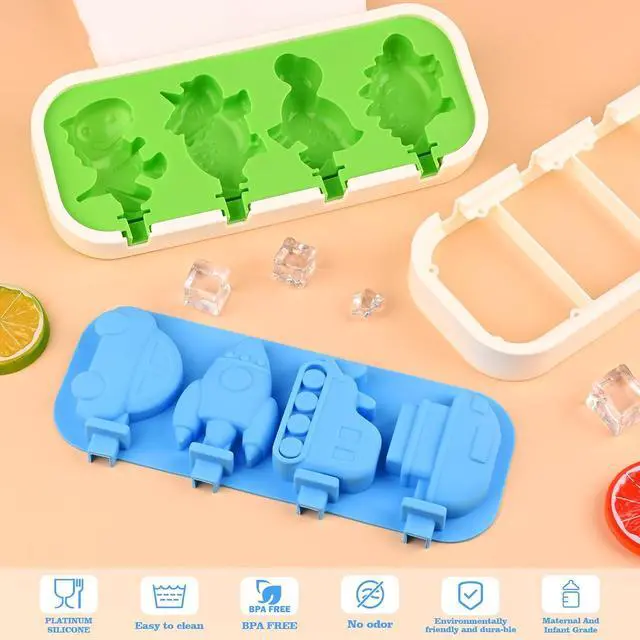 Alt view image 2 of 6 - WMKGG Cartoon Silicone Popsicle Molds for Kids, 2 PCS Popsicles Molds