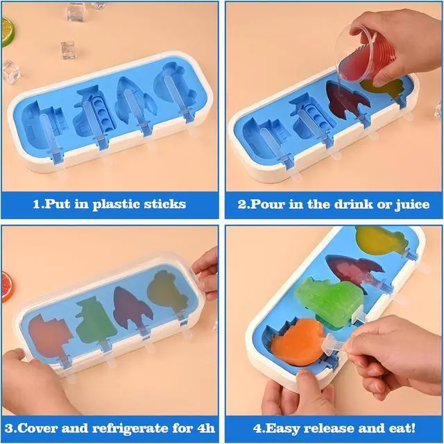 Alt view image 4 of 6 - WMKGG Cartoon Silicone Popsicle Molds for Kids, 2 PCS Popsicles Molds