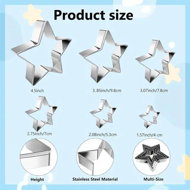 Alt view image 3 of 7 - Star Cookie Cutter Set 6pcs Star Shaped Mold Metal Cookie Cutters Sandwiches Cutter Shapes Biscuit Mold for Kids Holiday Birthday Party