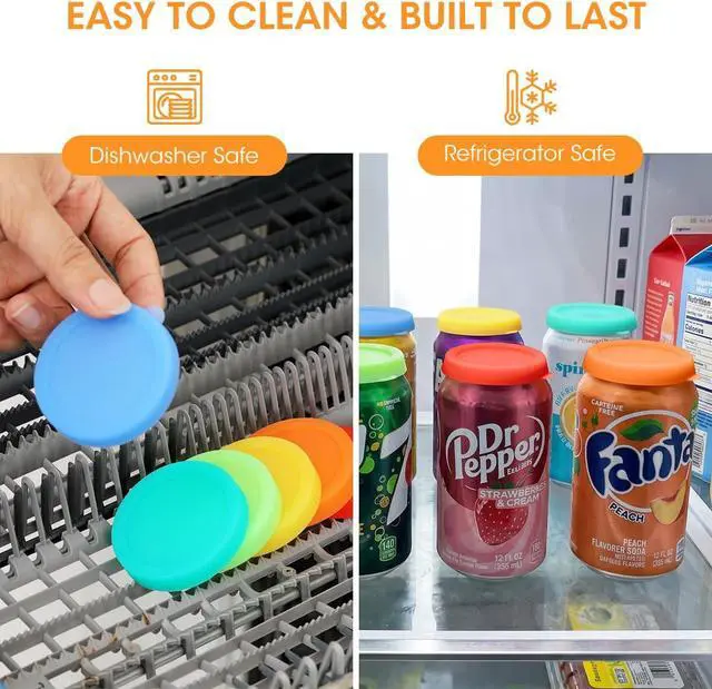 Alt view image 4 of 6 - Aieve Silicone Soda Can Lids, Reusable Can Covers/Toppers for Soda, Can Saver for Soda, Pop, Coke, Beverage, Fits Slim Standard Mini Cans (6 Pack, Assorted, BPA-Free)