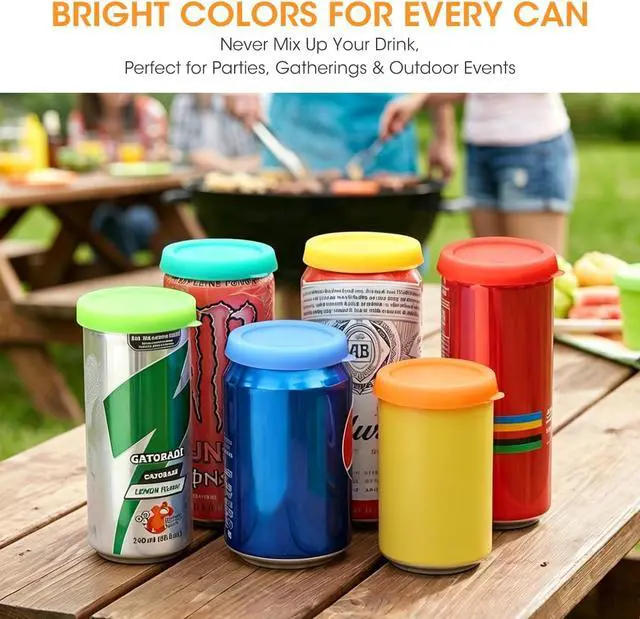 Alt view image 5 of 6 - Aieve Silicone Soda Can Lids, Reusable Can Covers/Toppers for Soda, Can Saver for Soda, Pop, Coke, Beverage, Fits Slim Standard Mini Cans (6 Pack, Assorted, BPA-Free)