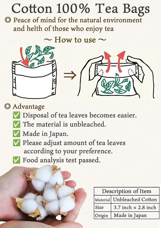 Alt view image 2 of 5 - Tea bags for loose leaf tea Cotton100% Empty Disposable Unbleached Strainer Filter Bags ECO 30pcs x 4sets (3.7 x 2.8Inch)