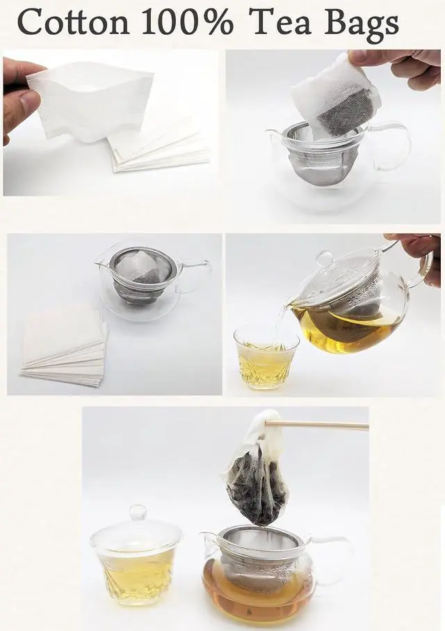 Alt view image 3 of 5 - Tea bags for loose leaf tea Cotton100% Empty Disposable Unbleached Strainer Filter Bags ECO 30pcs x 4sets (3.7 x 2.8Inch)