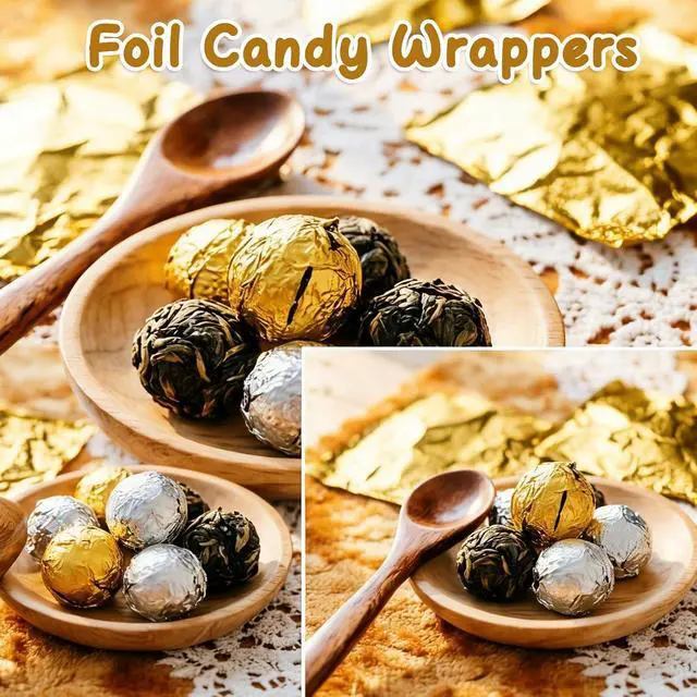 Alt view image 4 of 7 - Wowagoga 200 Pcs Foil Candy Wrappers - 6x6 Inches Gold Aluminum Foils Paper