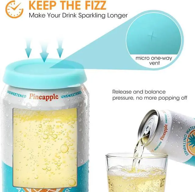 Alt view image 3 of 7 - Aieve Silicone Soda Can Lids, 8 Packs Reusable Can Covers for Carbonated Beverage, BPA-Free Stopper or Protector for Soda Juice Coke Beer, Fits Standard Mini Slim Cans