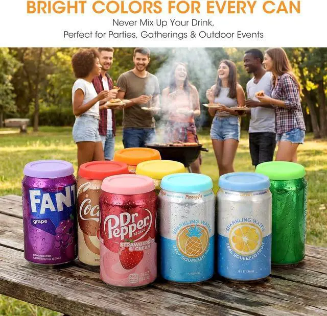 Alt view image 5 of 7 - Aieve Silicone Soda Can Lids, 8 Packs Reusable Can Covers for Carbonated Beverage, BPA-Free Stopper or Protector for Soda Juice Coke Beer, Fits Standard Mini Slim Cans
