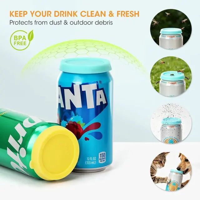 Alt view image 4 of 7 - Aieve Silicone Soda Can Lids, 8 Packs Reusable Can Covers for Carbonated Beverage, BPA-Free Stopper or Protector for Soda Juice Coke Beer, Fits Standard Mini Slim Cans