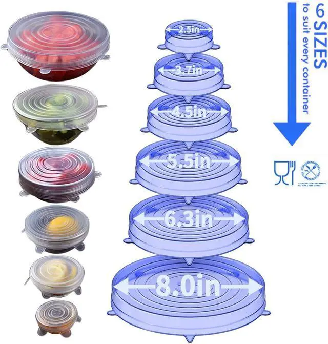 Alt view image 2 of 7 - Silicone Stretch Lids, 18 Pack Reusable Silicone Lids, Silicone Bowl Covers, 6 Sizes Silicone Covers Apply to Food Container, for Freezer & Microwave