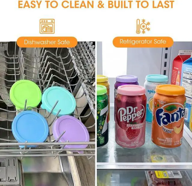 Alt view image 6 of 7 - Aieve Silicone Soda Can Lids, 8 Packs Reusable Can Covers for Carbonated Beverage, BPA-Free Stopper or Protector for Soda Juice Coke Beer, Fits Standard Mini Slim Cans