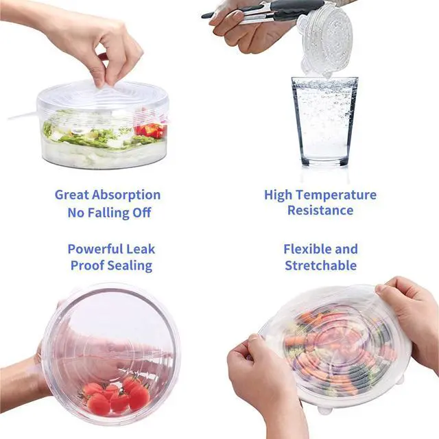 Alt view image 5 of 7 - Silicone Stretch Lids, 18 Pack Reusable Silicone Lids, Silicone Bowl Covers, 6 Sizes Silicone Covers Apply to Food Container, for Freezer & Microwave