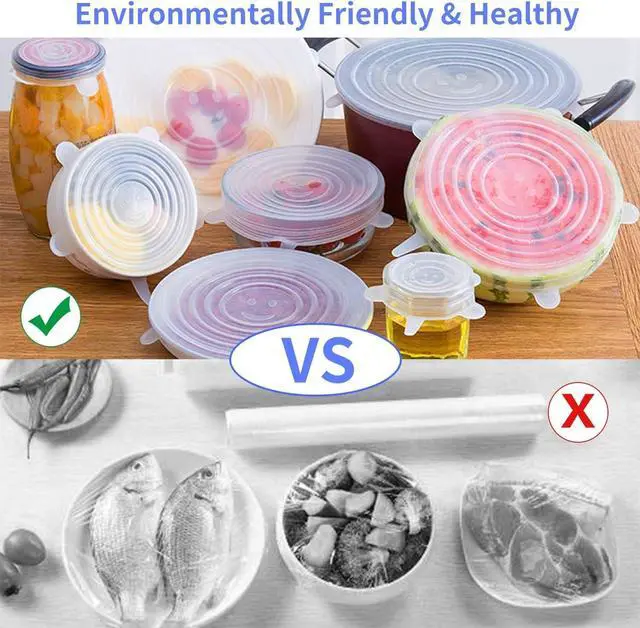 Alt view image 6 of 7 - Silicone Stretch Lids, 18 Pack Reusable Silicone Lids, Silicone Bowl Covers, 6 Sizes Silicone Covers Apply to Food Container, for Freezer & Microwave
