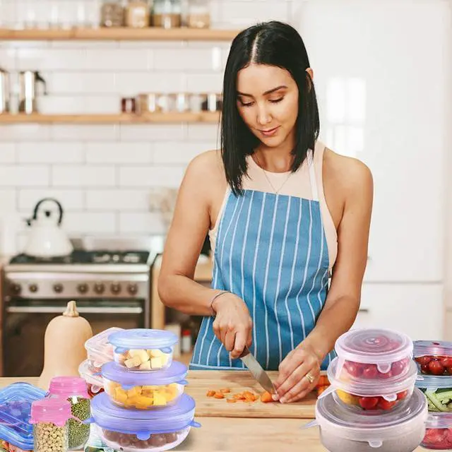 Alt view image 7 of 7 - Silicone Stretch Lids, 18 Pack Reusable Silicone Lids, Silicone Bowl Covers, 6 Sizes Silicone Covers Apply to Food Container, for Freezer & Microwave