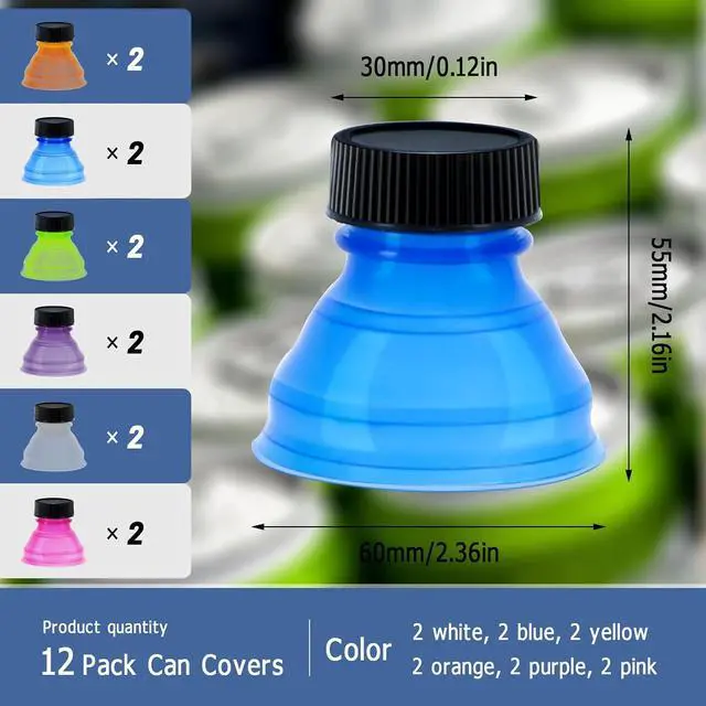 Alt view image 2 of 7 - 12 Pack Can Covers,Reusable Pop Can Bottle Tops Lids for Soda Carbonated Drink Beer Energy Drinks Juice Seltzer,Picnic Beach Gathering Party Accessories