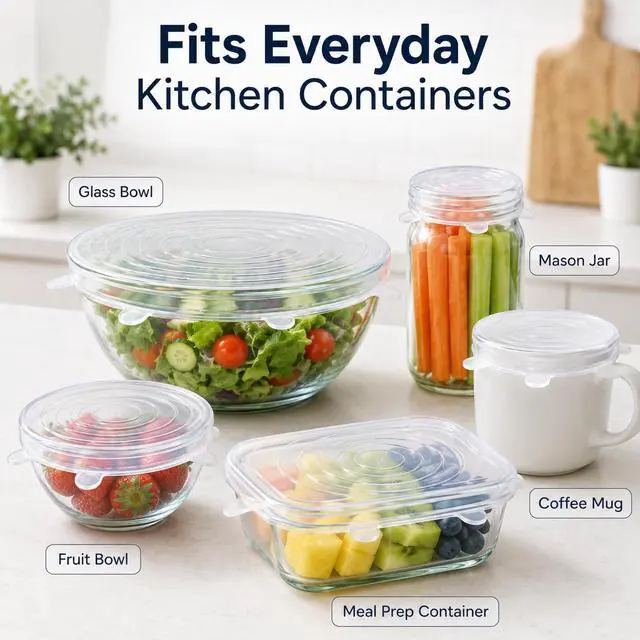 Alt view image 2 of 7 - 6pcs Reusable Silicone Stretch Lids, Six-piece Set Of Silicone Fresh-keeping Covers, Stretching Bowl Covers,Dust-proof Refrigerator Microwave Oven Sealing for Various Food Containers (white)