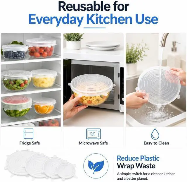 Alt view image 3 of 7 - 6pcs Reusable Silicone Stretch Lids, Six-piece Set Of Silicone Fresh-keeping Covers, Stretching Bowl Covers,Dust-proof Refrigerator Microwave Oven Sealing for Various Food Containers (white)