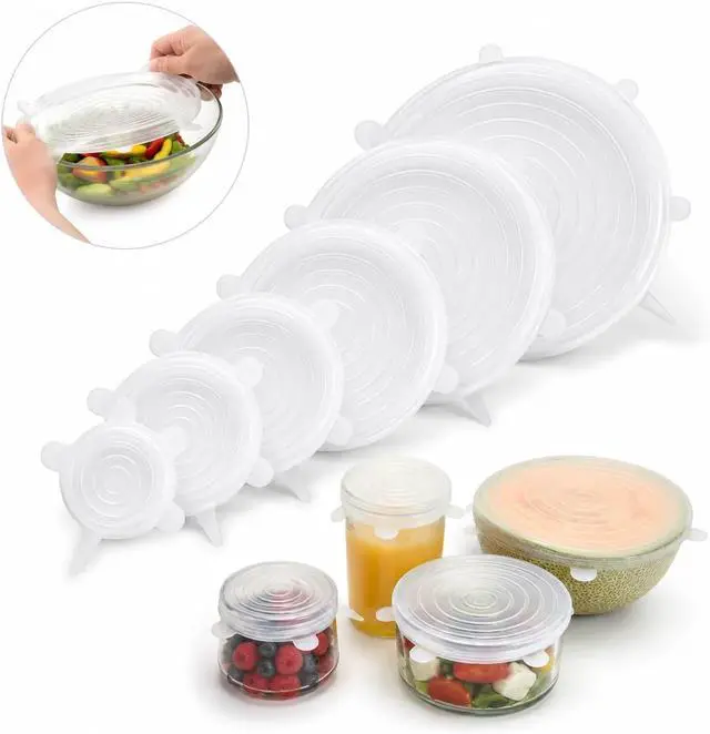 Alt view image 5 of 7 - 6pcs Reusable Silicone Stretch Lids, Six-piece Set Of Silicone Fresh-keeping Covers, Stretching Bowl Covers,Dust-proof Refrigerator Microwave Oven Sealing for Various Food Containers (white)