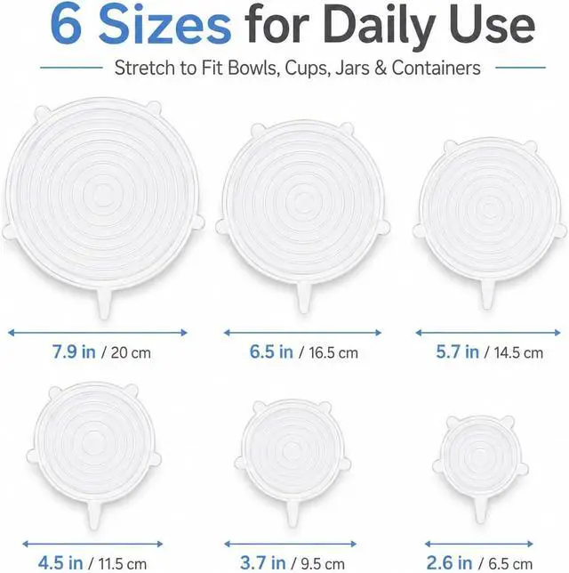 Alt view image 4 of 7 - 6pcs Reusable Silicone Stretch Lids, Six-piece Set Of Silicone Fresh-keeping Covers, Stretching Bowl Covers,Dust-proof Refrigerator Microwave Oven Sealing for Various Food Containers (white)