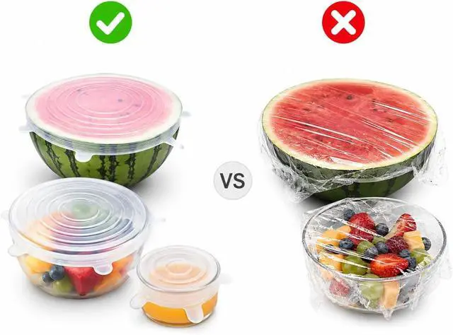Alt view image 7 of 7 - 6pcs Reusable Silicone Stretch Lids, Six-piece Set Of Silicone Fresh-keeping Covers, Stretching Bowl Covers,Dust-proof Refrigerator Microwave Oven Sealing for Various Food Containers (white)