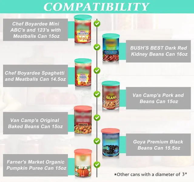 Alt view image 5 of 7 - 3 Inch Silicone Can Lids for Canned Food, 4 Pack Can Cover for for Chef Boyardee, Van Camp's, Goya, Bush's Best, Farmer's Market Can, Fit Most Standard Size, Dishwasher Safe