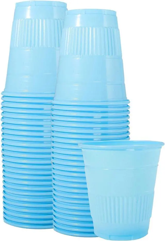 Main image of LA MIERE 50 Pack 5 oz Plastic Cups, Reinforced Durability, BPA-Free, Smooth Rim for Bathroom, Travel & Small Household Use, Sky Blue