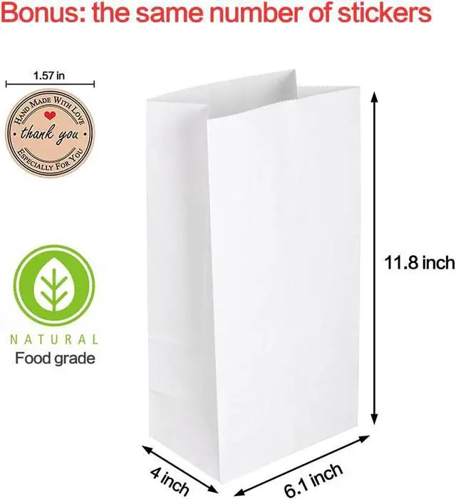 Alt view image 2 of 6 - GRANDAN 8 Lb Paper Lunch Bags, Pre-folded 6.1x4x11.8'' Food Grade Recyclable White Kraft Sack Bags for Homemade Food Packing Storage, Bonus Label Seal Stickers (20 Pack)