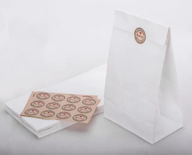 Alt view image 3 of 6 - GRANDAN 8 Lb Paper Lunch Bags, Pre-folded 6.1x4x11.8'' Food Grade Recyclable White Kraft Sack Bags for Homemade Food Packing Storage, Bonus Label Seal Stickers (20 Pack)