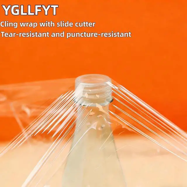 Alt view image 4 of 6 - Plastic Food Wrap with Sliding Cutter - 12-inch 300-foot Restaurant-Grade Plastic Food Wrap Roll - Restaurant Kitchen Bulk Quick-Cut Dispenser (1) household plastic wrapmeat film