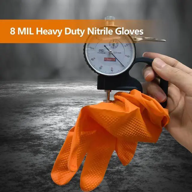 Alt view image 3 of 6 - PROMEDIX P Heavy Duty Nitrile Disposable Gloves,8-mil Orange,Raised Diamond Texture Work GlovesIndustrial Work gloves