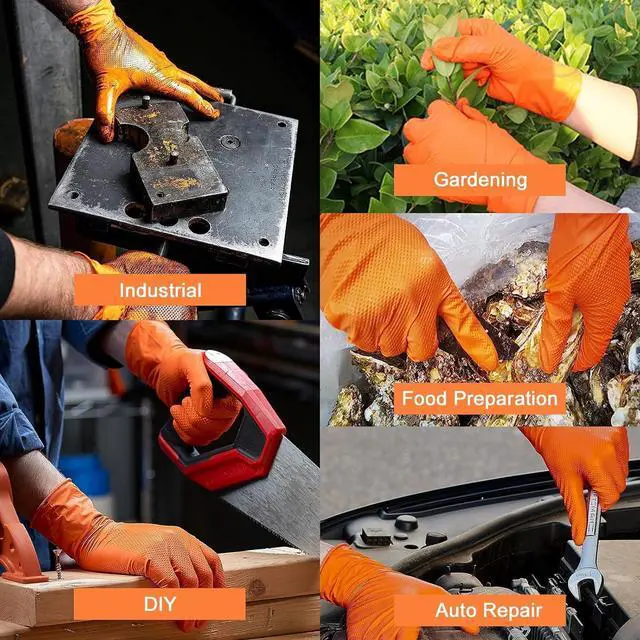 Alt view image 5 of 6 - PROMEDIX P Heavy Duty Nitrile Disposable Gloves,8-mil Orange,Raised Diamond Texture Work GlovesIndustrial Work gloves
