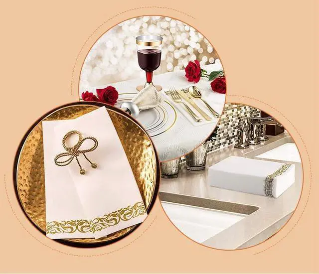 Alt view image 5 of 5 - 50 Disposable Guest Paper Napkins,Soft & Absorbent Line-Feel Dinner Napkin