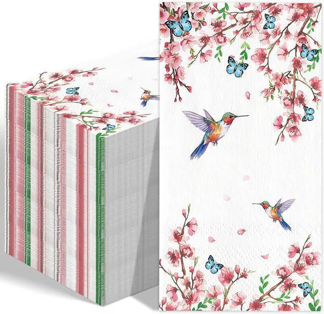 Main image of 50 Count Disposable Bathroom Hand Towels, Paper Guest Towels for Bathroom, Butterfly Flower Bird Napkin, Disposable Guest Napkins for Birthday and Holiday Party Supplies