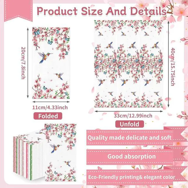 Alt view image 2 of 7 - 50 Count Disposable Bathroom Hand Towels, Paper Guest Towels for Bathroom, Butterfly Flower Bird Napkin, Disposable Guest Napkins for Birthday and Holiday Party Supplies