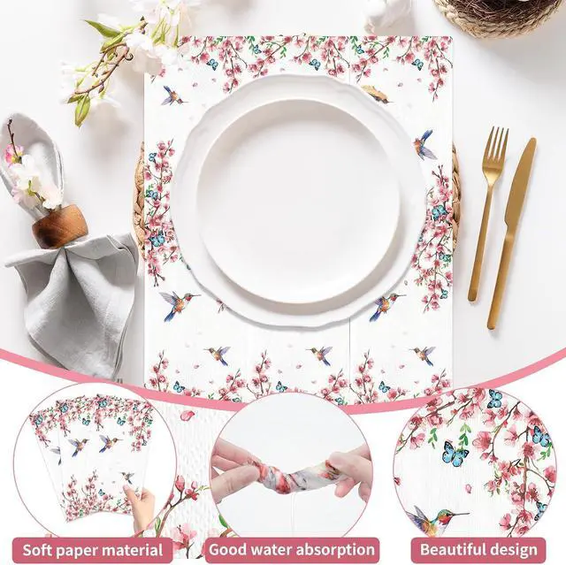 Alt view image 3 of 7 - 50 Count Disposable Bathroom Hand Towels, Paper Guest Towels for Bathroom, Butterfly Flower Bird Napkin, Disposable Guest Napkins for Birthday and Holiday Party Supplies