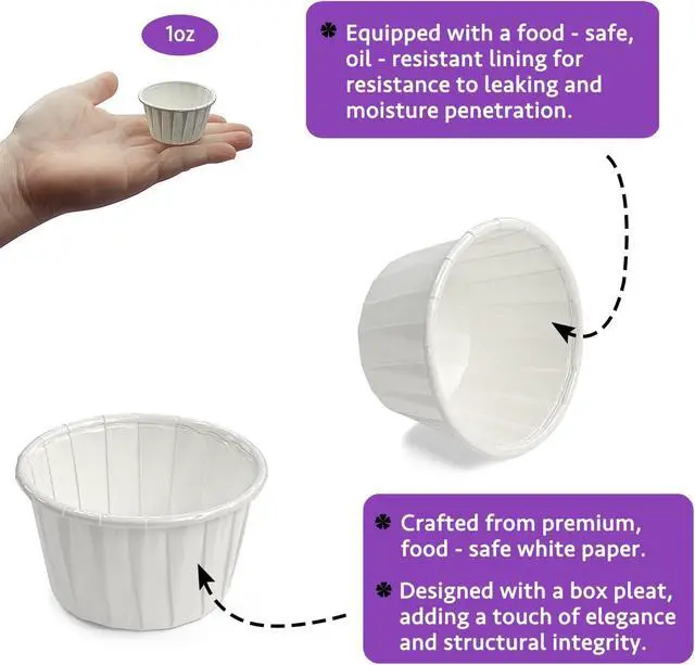 Alt view image 3 of 6 - CAMKYDE 200 pcs Ketchup Cups Small Paper Cup 1 oz, Leak-Proof Food Safe Disposable Condiment Cups Sample Medicine Cup (Pack of 200)