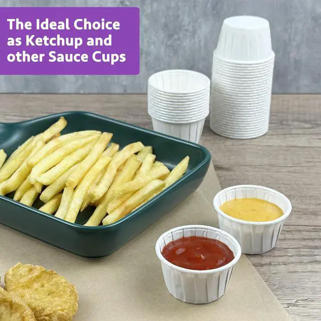 Alt view image 4 of 6 - CAMKYDE 200 pcs Ketchup Cups Small Paper Cup 1 oz, Leak-Proof Food Safe Disposable Condiment Cups Sample Medicine Cup (Pack of 200)