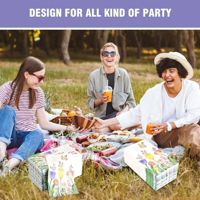 Alt view image 5 of 7 - 100Pcs Disposable Floral Paper Napkins Spring Tulip Guest Napkins Watercolor Flower Dinner Party Napkins Decorative Hand Towel for Bathroom Wedding Baby Shower Party Supplies Table Decor