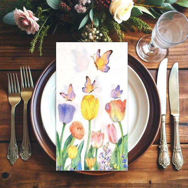 Alt view image 7 of 7 - 100Pcs Disposable Floral Paper Napkins Spring Tulip Guest Napkins Watercolor Flower Dinner Party Napkins Decorative Hand Towel for Bathroom Wedding Baby Shower Party Supplies Table Decor