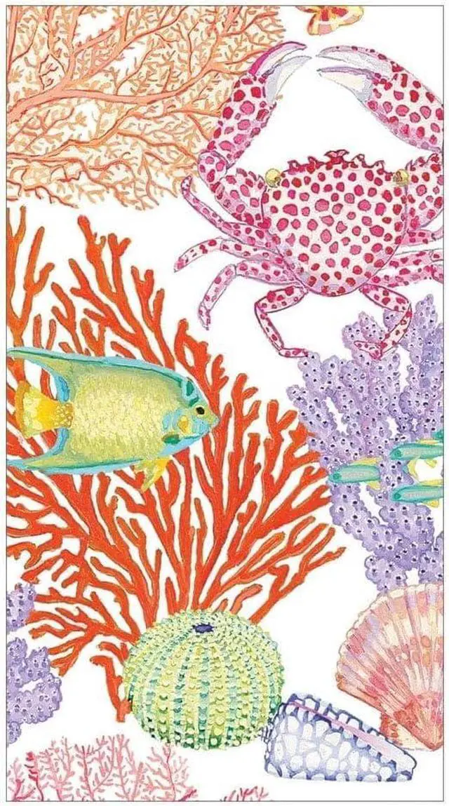 Main image of Caspari Under the Sea Disposable Paper Bathroom Guest Towel Napkins, 15 Per Package