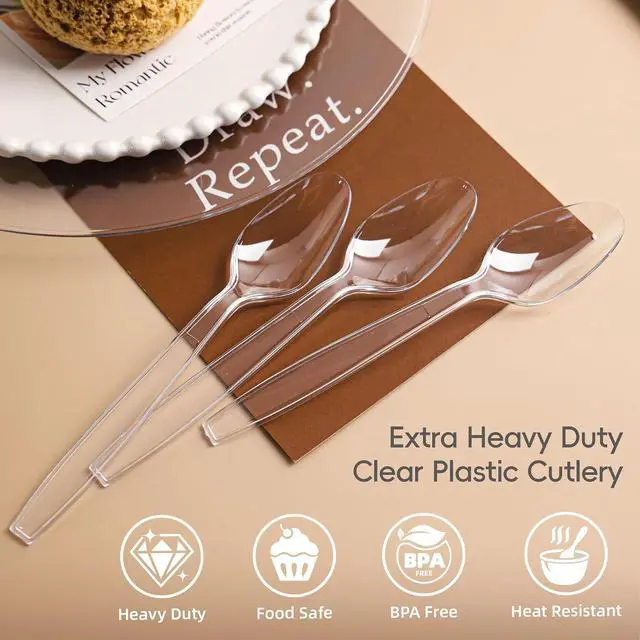 Alt view image 2 of 7 - 120 Count Heavy Duty Clear Plastic Spoons, Solid Disposable Spoons