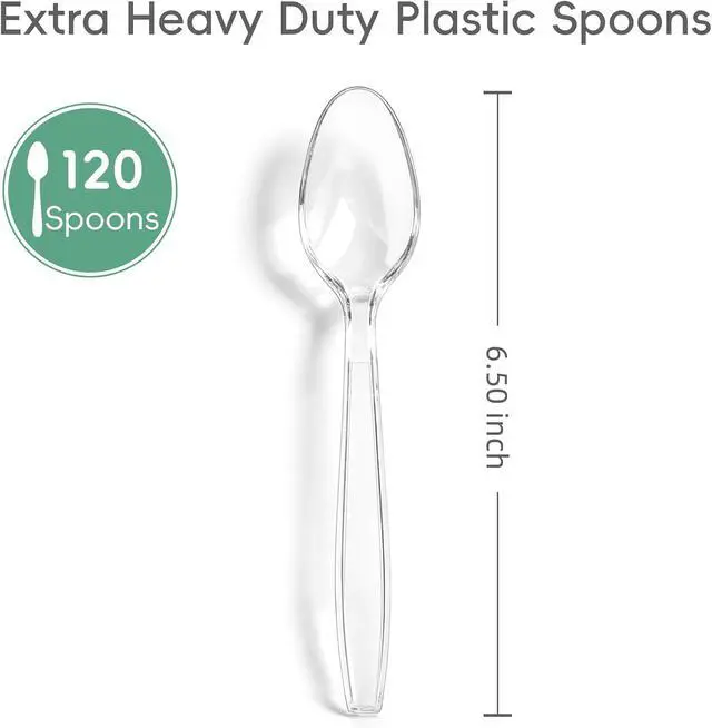 Alt view image 3 of 7 - 120 Count Heavy Duty Clear Plastic Spoons, Solid Disposable Spoons