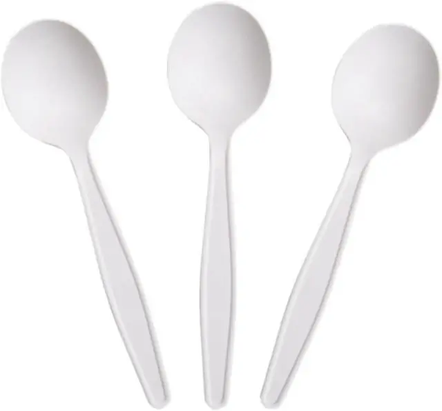 Main image of Eco-Friendly 6" Disposable Soup Spoons - 50 Pack Heavy Duty Disposable Silverware, Extra-Length Cornstarch Serving Spoons for Hot Soup, Ice Cream,Chili, Parties (Ivory)