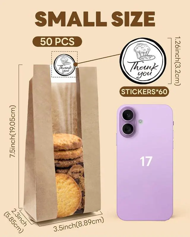 Alt view image 2 of 7 - Bake Choice 50 PCS Small Cookie Bags with Seal, 3.5"x 2.3"x7.5 Treat Bags