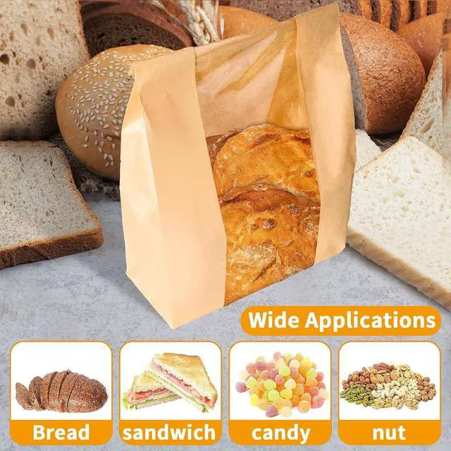 Alt view image 4 of 7 - 10 Pack Large Paper Bakery Sourdough Bags With Clear Window for Homemade Bread - Food Packaging Storage (13.7x8.2x3.5 Inch) (Brown)